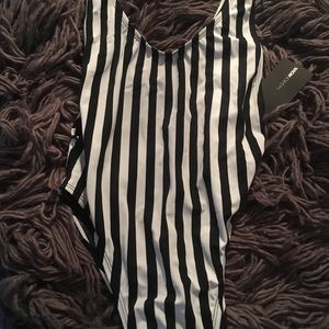 Black Vertical Stripe Bathing Suit